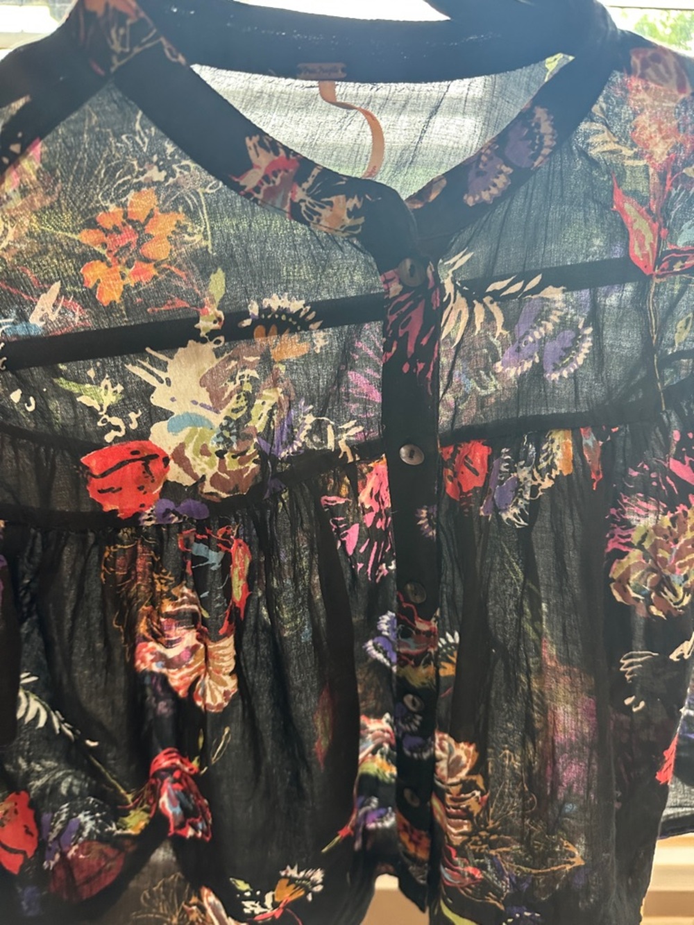 Free People Black Sheer Floral Button-Up Blouse - Picture 2 of 7